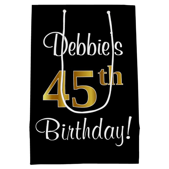 Elegant, Luxurious, Faux Gold Look 45th Birthday Medium Gift Bag (Back)