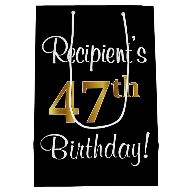 Elegant, Luxurious, Faux Gold Look 47th Birthday Medium Gift Bag (Back)