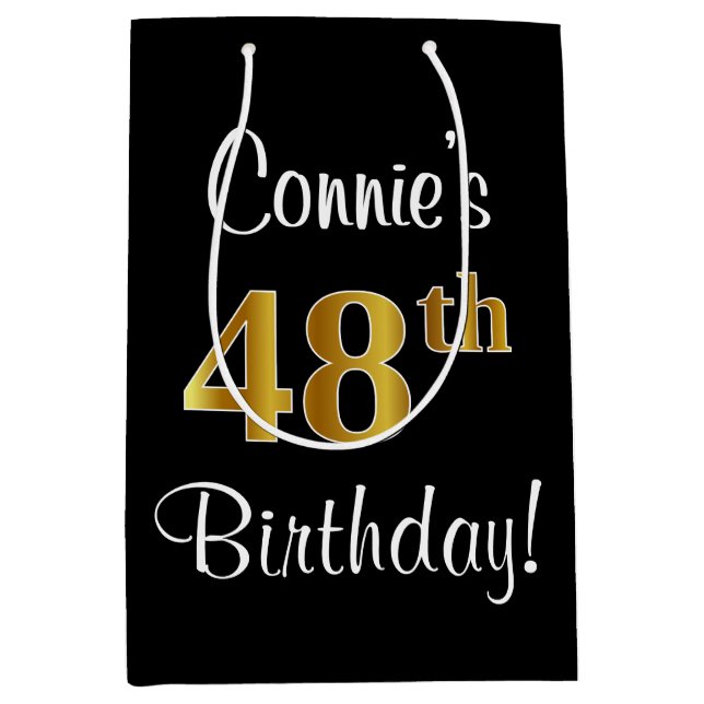 Elegant, Luxurious, Faux Gold Look 48th Birthday Medium Gift Bag (Front)