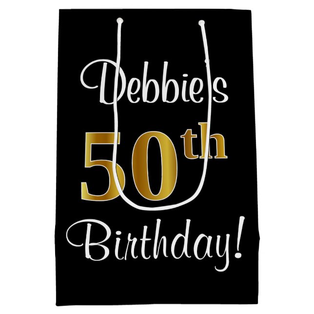 Elegant, Luxurious, Faux Gold Look 50th Birthday Medium Gift Bag (Back)