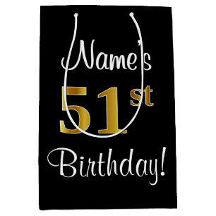 Elegant, Luxurious, Faux Gold Look 51st Birthday Medium Gift Bag