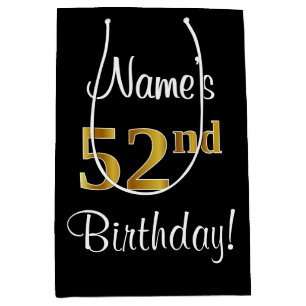 Elegant, Luxurious, Faux Gold Look 52nd Birthday Medium Gift Bag