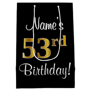 Elegant, Luxurious, Faux Gold Look 53rd Birthday Medium Gift Bag