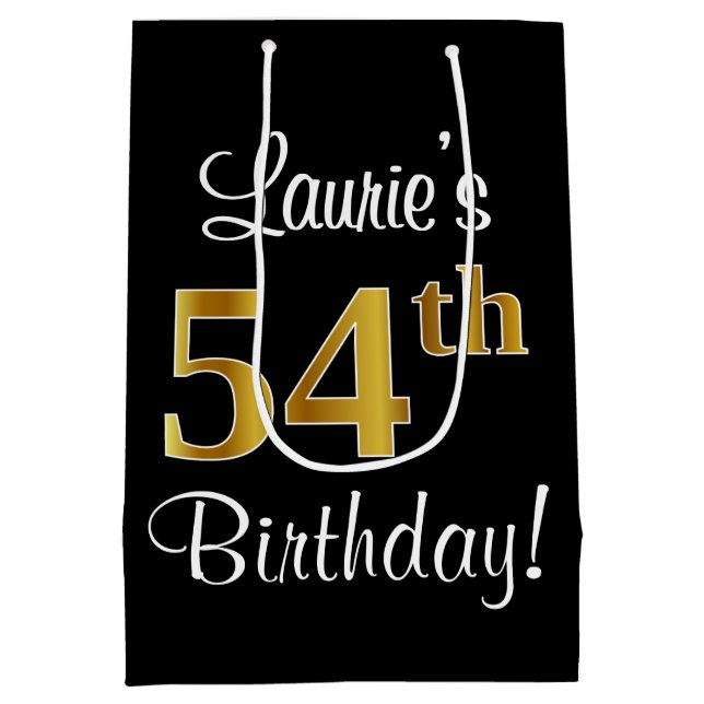 Elegant, Luxurious, Faux Gold Look 54th Birthday Medium Gift Bag (Back)
