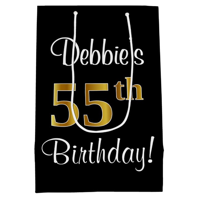 Elegant, Luxurious, Faux Gold Look 55th Birthday Medium Gift Bag (Back)