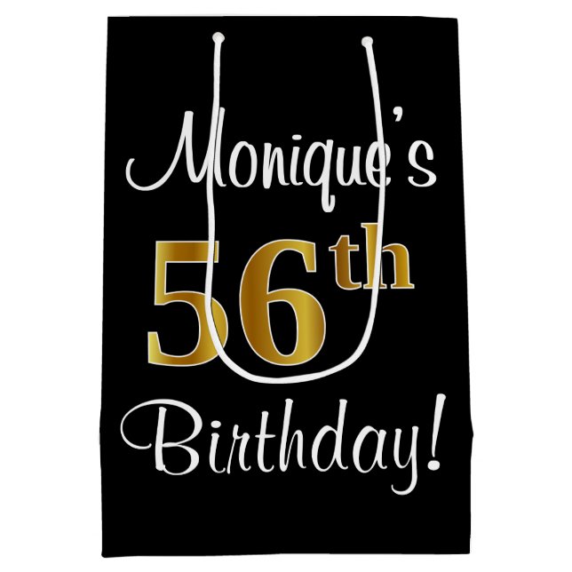 Elegant, Luxurious, Faux Gold Look 56th Birthday Medium Gift Bag (Back)