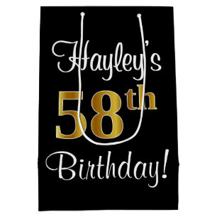 Elegant, Luxurious, Faux Gold Look 58th Birthday Medium Gift Bag