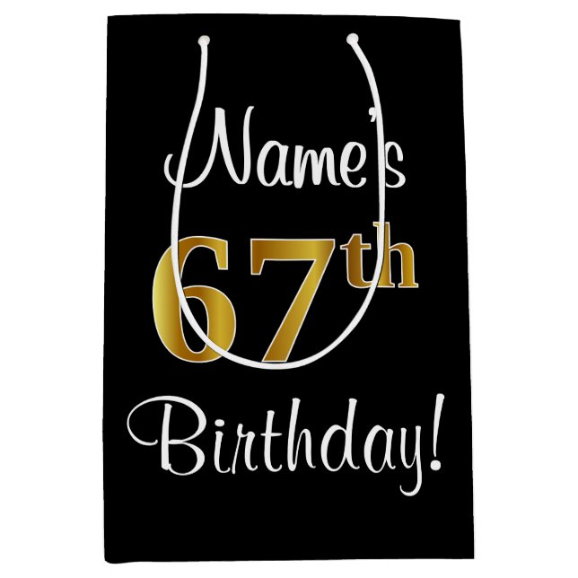 Elegant, Luxurious, Faux Gold Look 67th Birthday Medium Gift Bag (Front)