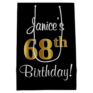 Elegant, Luxurious, Faux Gold Look 68th Birthday Medium Gift Bag