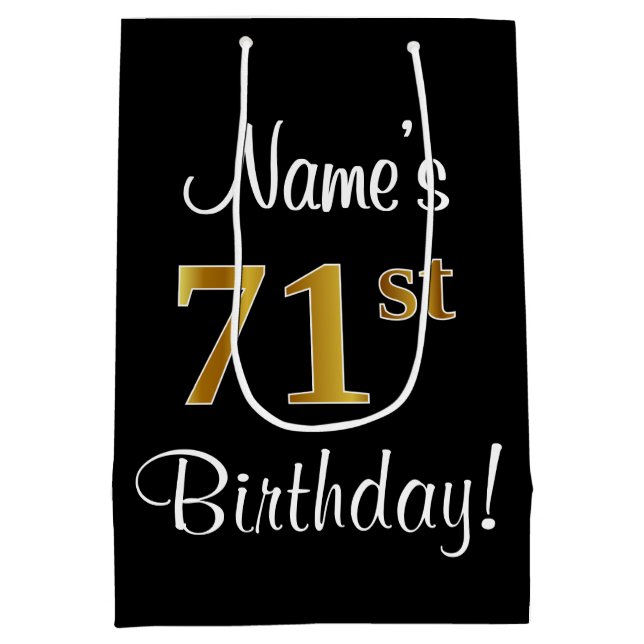 Elegant, Luxurious, Faux Gold Look 71st Birthday Medium Gift Bag (Back)