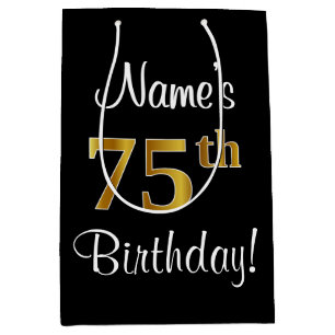Elegant, Luxurious, Faux Gold Look 75th Birthday Medium Gift Bag