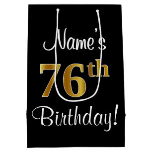 Elegant, Luxurious, Faux Gold Look 76th Birthday Medium Gift Bag