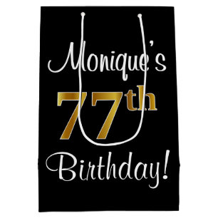 Elegant, Luxurious, Faux Gold Look 77th Birthday Medium Gift Bag