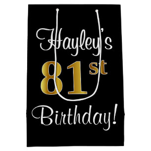 Elegant, Luxurious, Faux Gold Look 81st Birthday Medium Gift Bag