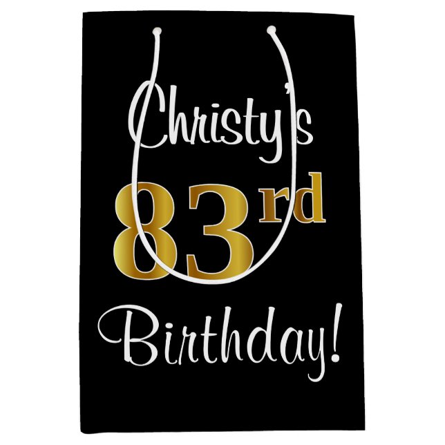 Elegant, Luxurious, Faux Gold Look 83rd Birthday Medium Gift Bag (Front)