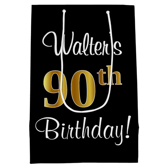 Elegant, Luxurious, Faux Gold Look 90th Birthday Medium Gift Bag (Back)