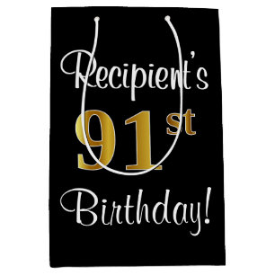 Elegant, Luxurious, Faux Gold Look 91st Birthday Medium Gift Bag