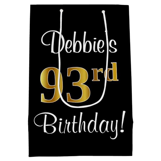 Elegant, Luxurious, Faux Gold Look 93rd Birthday Medium Gift Bag (Back)
