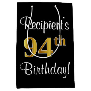 Elegant, Luxurious, Faux Gold Look 94th Birthday Medium Gift Bag