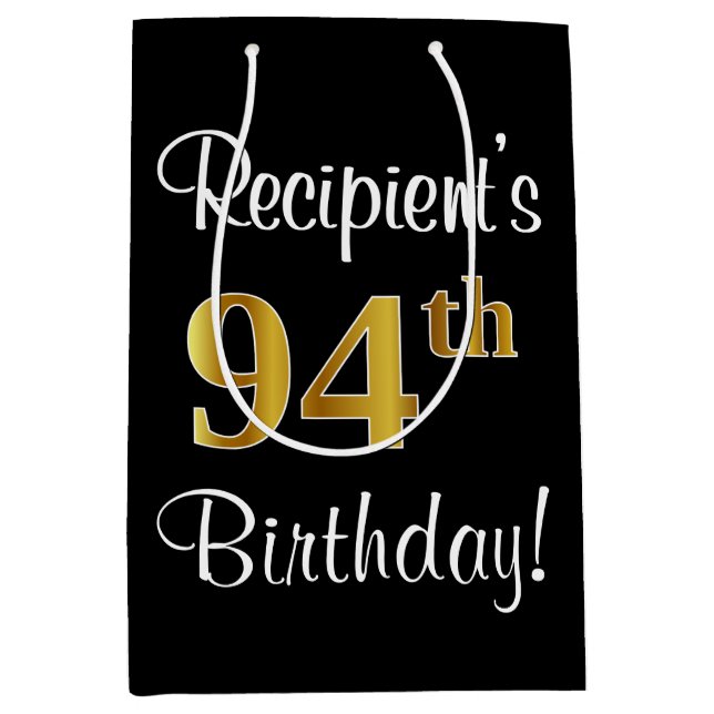 Elegant, Luxurious, Faux Gold Look 94th Birthday Medium Gift Bag (Front)