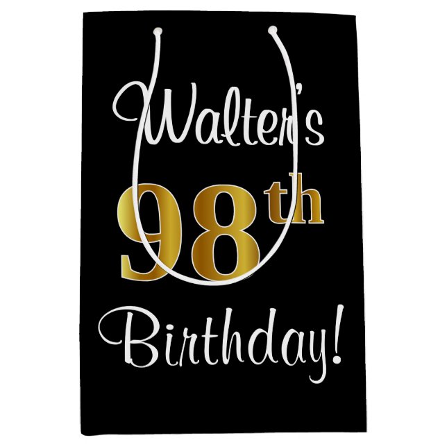 Elegant, Luxurious, Faux Gold Look 98th Birthday Medium Gift Bag (Front)