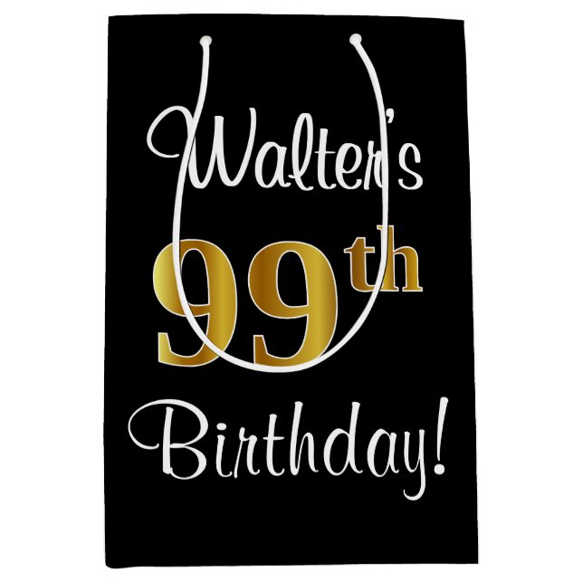 Elegant, Luxurious, Faux Gold Look 99th Birthday Medium Gift Bag (Front)