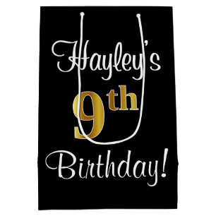 Elegant, Luxurious, Faux Gold Look 9th Birthday Medium Gift Bag