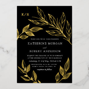 elegant luxurious foliage wedding foil invitation