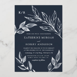 elegant luxurious foliage wedding foil invitation