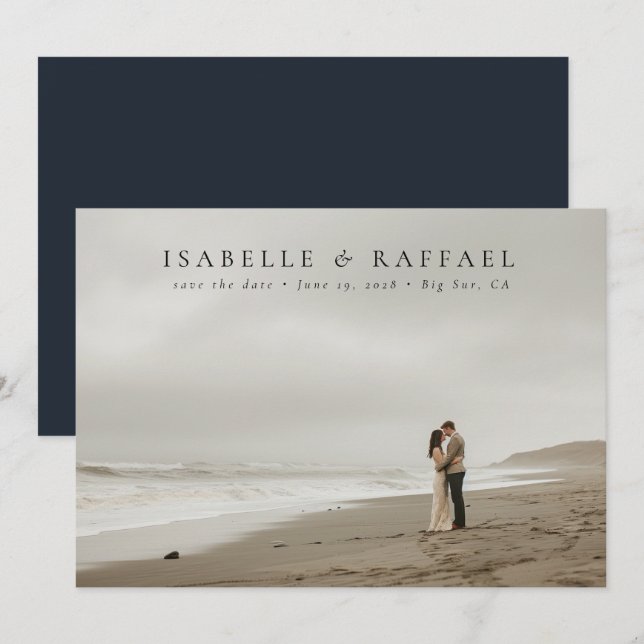 Elegant Luxurious Formal Photo Black Blue Wedding Save The Date (Front/Back)