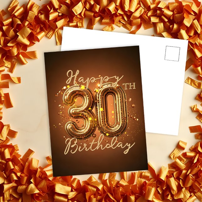 Elegant Luxurious Gold Brown 30th Birthday Postcard (Creator Uploaded)