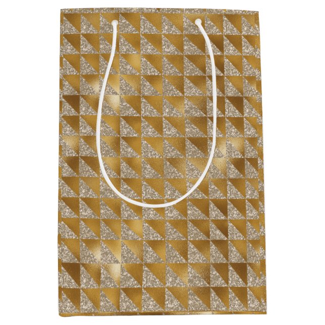 Elegant Luxurious Gold Silver Glitter Sparkle Medium Gift Bag (Front)