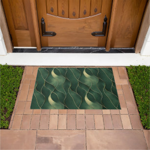 Elegant Luxurious Green and Gold Swirl Pattern Doormat