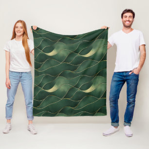 Elegant Luxurious Green and Gold Swirl Pattern Fleece Blanket