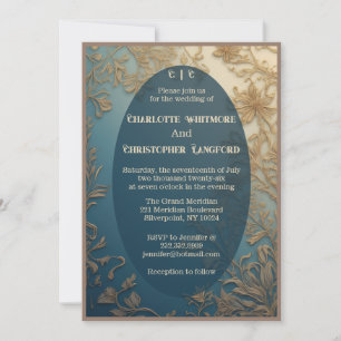 Elegant Luxurious Green Gold Florals Vines Wedding Invitation