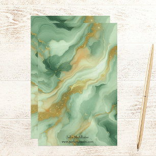 Elegant Luxurious Green Marble with Gold Accents Stationery