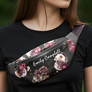 Elegant Luxurious Moody White Rose Floral Bloom Bum Bags