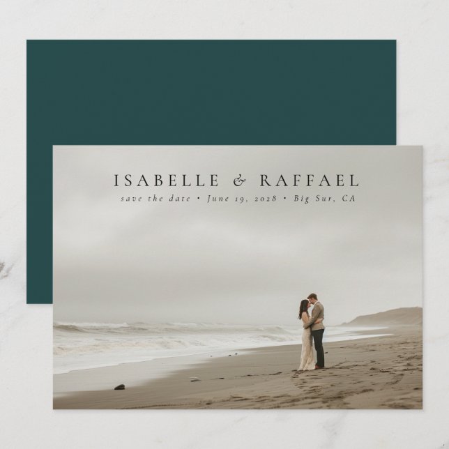 Elegant Luxurious Photo Emerald Green Wedding Save The Date (Front/Back)