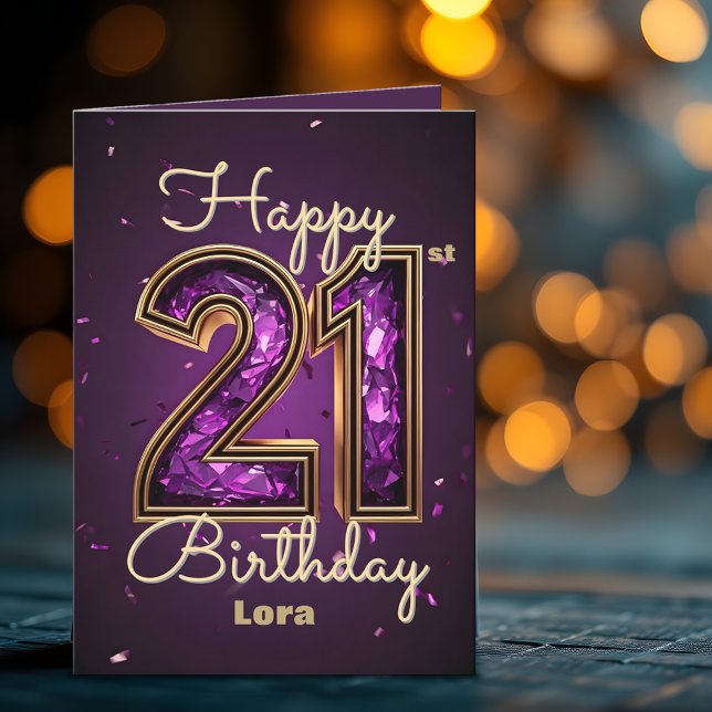 Elegant Luxurious Purple and Gold 21st Birthday Card (Creator Uploaded)