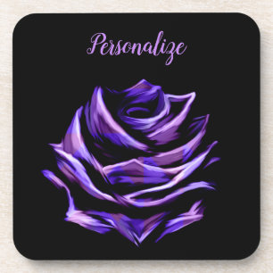Elegant & Luxurious Purple Neon Rose Personalized Coaster