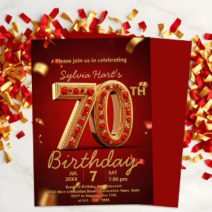 Elegant Luxurious Red and Gold 70th Birthday Invitation
