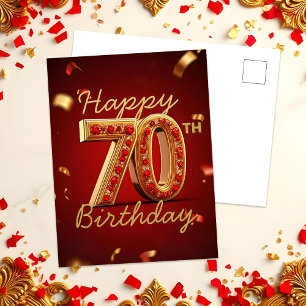 Elegant Luxurious Red and Gold 70th Birthday Postcard