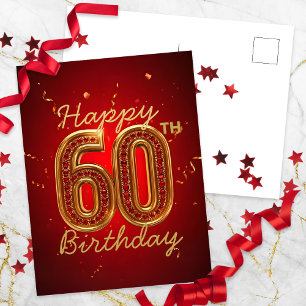 Elegant Luxurious Ruby Red and Gold 60th Birthday Postcard