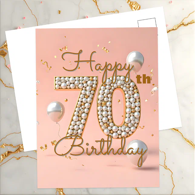Elegant Luxurious Soft Pink and Gold 70th Birthday Postcard | Zazzle
