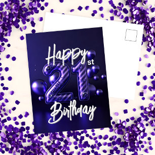 Elegant Luxurious Sparkly Purple 21st Birthday Postcard