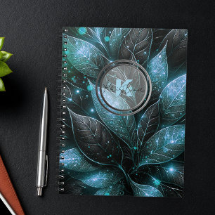 Elegant Luxurious Teal Black Glowing Foliage Notebook