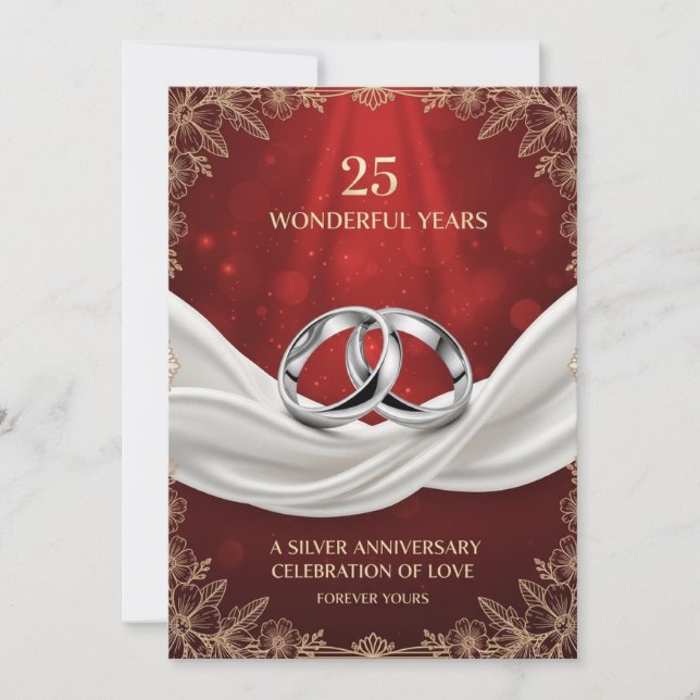 Elegant Luxury 25th Wedding Anniversary Card – Sil (Front)