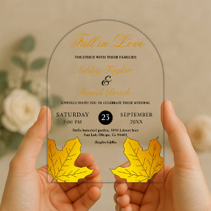 Elegant Luxury Black And Gold Leaves Fall Wedding Acrylic Invitations