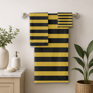 Elegant Luxury Black and Gold Striped   Bath Towel Set