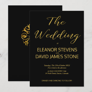 Elegant luxury black and gold wedding script invitation